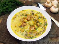 Фото к рецепту: Сливочный суп с грибами и плавленым сыром
