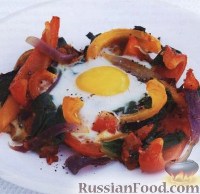 Фото к рецепту: Яйца, запеченные с помидорами и перцем