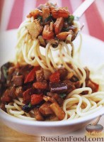 Фото к рецепту: Спагетти с баклажанами и помидорами