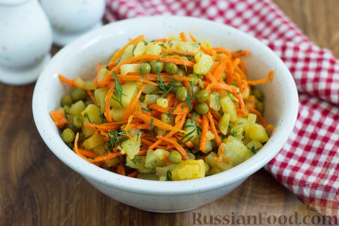 Ингредиенты для салата с жареной морковью, курицей и картофелем:
