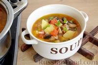 Фото приготовления рецепта: Суп с фаршем, рисом и обжаренными грибами - шаг №18