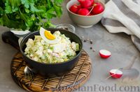 Фото к рецепту: Салат с картофелем, редиской и консервированным зелёным горошком