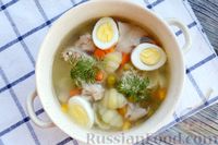 Фото приготовления рецепта: Суп с индейкой, макаронами и консервированным горошком - шаг №13