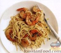 Фото к рецепту: Спагетти с креветками и сливочным сыром