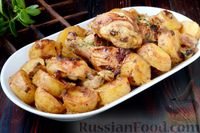 Фото к рецепту: Куриные окорочка, запечённые с картошкой, в яблочно-сливочном соусе