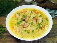 Фото к рецепту: Суп с курицей, лапшой, пшеном и беконом