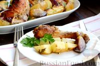 Фото к рецепту: Курица, запечённая с картошкой, луком и лимоном