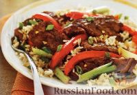 Фото к рецепту: Говяжий стейк с рисом и болгарским перцем