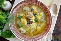 Фото приготовления рецепта: Суп с куриными потрошками, шампиньонами и клецками - шаг №19