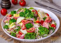 Фото к рецепту: Салат с брокколи, помидорами, яйцами и луком
