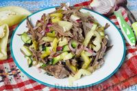Фото к рецепту: Салат с говядиной, болгарским перцем и огурцами