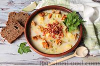 Фото приготовления рецепта: Суп с лисичками, сливками и обжаренным беконом - шаг №16