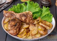 Фото к рецепту: Курица, запечённая с картошкой и яблоками