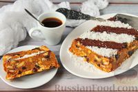 Фото к рецепту: Морковный торт с печеньем, сгущёнкой, орехами и изюмом (без выпечки)