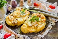Фото к рецепту: "Стейки" из цветной капусты с грибами и сыром, в духовке