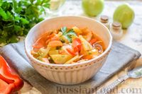 Фото к рецепту: Куриный суп с зелёными помидорами и капустой
