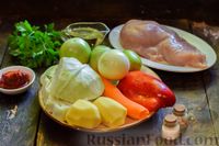 Фото приготовления рецепта: Куриный суп с зелёными помидорами и капустой - шаг №1