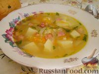 Фото к рецепту: Густой рисовый суп с беконом