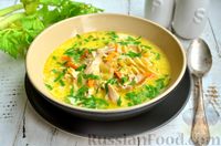 Фото к рецепту: Сливочный суп с курицей и макаронами