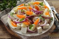 Фото приготовления рецепта: Салат с курицей, фетой, красным луком и яйцами - шаг №12