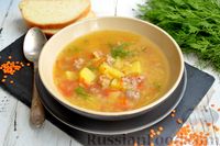 Фото приготовления рецепта: Суп с чечевицей и мясным фаршем - шаг №16