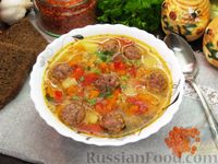 Фото приготовления рецепта: Чечевичный суп с овощами и мясными фрикадельками - шаг №19