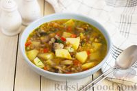 Фото к рецепту: Грибной суп с перловой крупой и овощами
