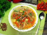 Фото к рецепту: Гречневый суп с курицей и болгарским перцем