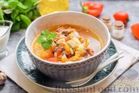 Фото к рецепту: Суп с тушенкой, консервированным горошком и сыром