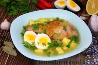 Фото к рецепту: Куриный суп с картофелем и луково-мучной заправкой