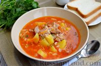 Фото к рецепту: Томатный суп со свининой и рисом