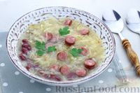 Фото к рецепту: Суп с квашеной капустой, фасолью и охотничьими колбасками