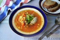 Фото к рецепту: Пряный куриный суп с нутом и красной чечевицей