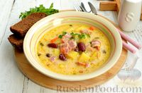 Фото к рецепту: Фасолевый суп с плавленым сыром и беконом