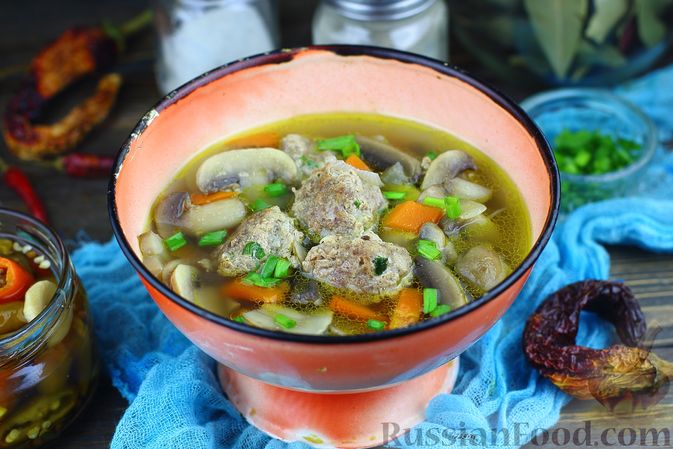 Грибной суп с мясными фрикадельками. Рецепт супа с грибами и мясом | Чудо-Повар