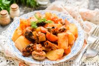 Фото к рецепту: Картошка с грибами и куриными сердечками (в рукаве)
