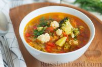 Фото к рецепту: Овощной суп "Три капусты" с помидорами и сладким перцем