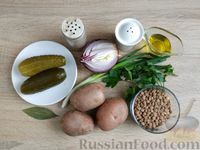 Фото приготовления рецепта: Картофельный салат с чечевицей, маринованными огурцами и луком - шаг №1