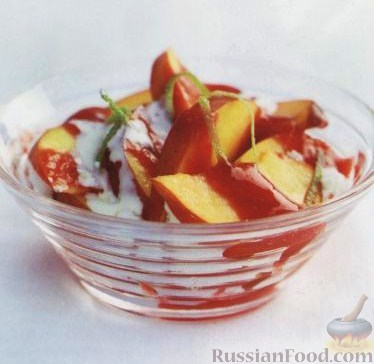 Рецепт Персики с меренгой (безе) и малиновым соусом