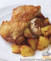 Фото к рецепту: Курица с чесноком, картофелем и сельдереем