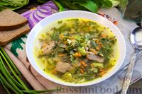Фото к рецепту: Суп со свининой, молодой капустой, щавелем и шпинатом