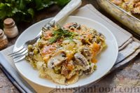 Фото приготовления рецепта: Запеканка из лапши, тунца, грибов и зелёного горошка в сливочно-сырном соусе - шаг №15