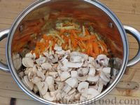 Фото приготовления рецепта: Куриный суп с фасолью, грибами, капустой и пшеном - шаг №10