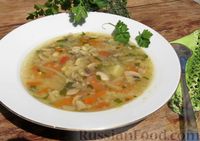 Фото к рецепту: Куриный суп с фасолью, грибами, капустой и пшеном