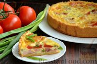 Фото приготовления рецепта: Киш с копчёной курицей, помидорами, сыром и зеленью - шаг №16