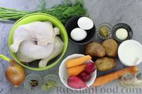 Фото приготовления рецепта: Окрошка с курицей и морковью, на курином бульоне и кефире - шаг №1