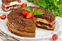 Фото приготовления рецепта: Шоколадный насыпной пирог с творогом и клубникой - шаг №20