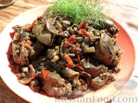 Фото к рецепту: Жареная куриная печень с грибами и сладким перцем