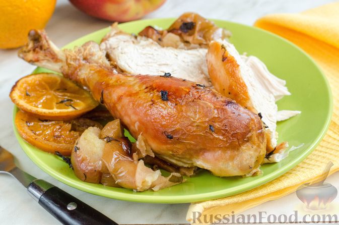 Рецепты курицы с апельсинами и яблоками в духовке