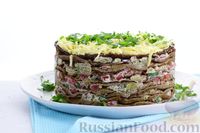 Фото приготовления рецепта: Закусочный печёночный торт с баклажанами, помидорами и грецкими орехами - шаг №21